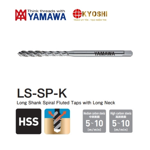 Mũi taro xoắn cổ dài cho lỗ sâu LS-SP-K từ Yamawa