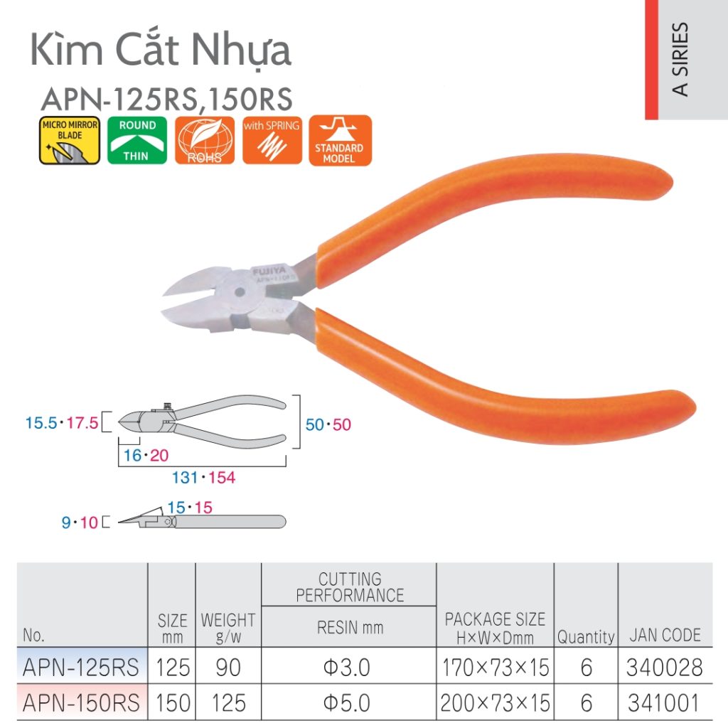 Thông số sản phẩm Kìm cắt nhựa APN-RS Fujiya